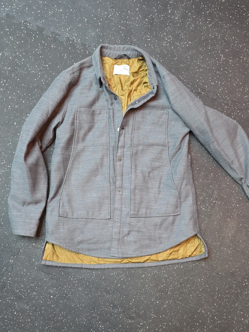REI Gray Quilted-Lined Shirt Jacket with Mustard Interior